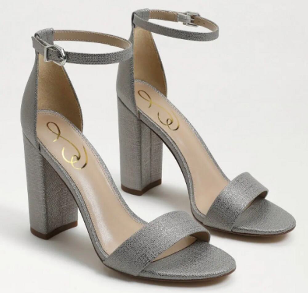 NWOT Sam Edelman Yaro Block Heel Sandal 8 Pewter Shimmer Formal Cocktail Office